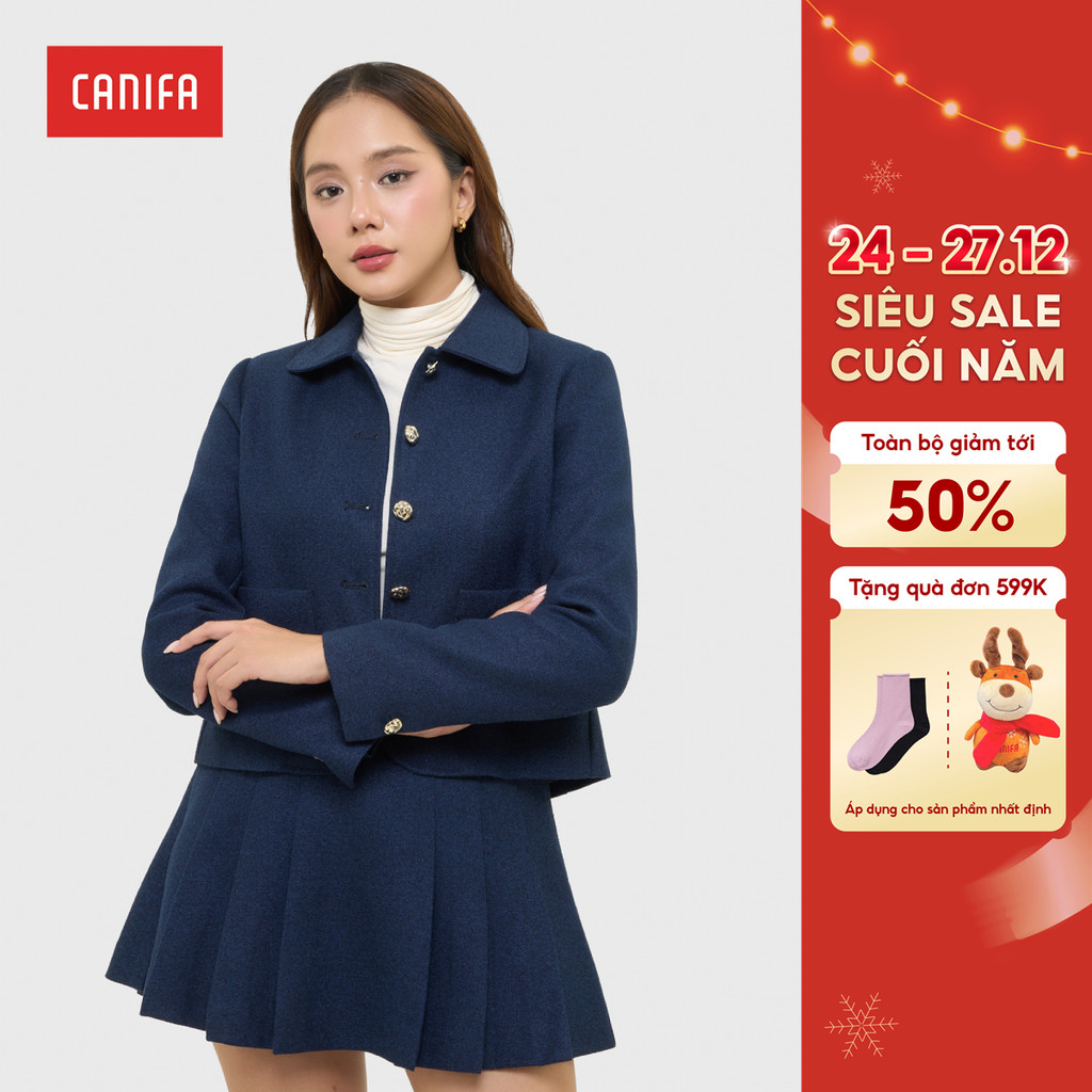 คานิฟา เสื้อคลุมราตรีสตรีแขนยาวและคอปกกระดุม 6OT25ว016