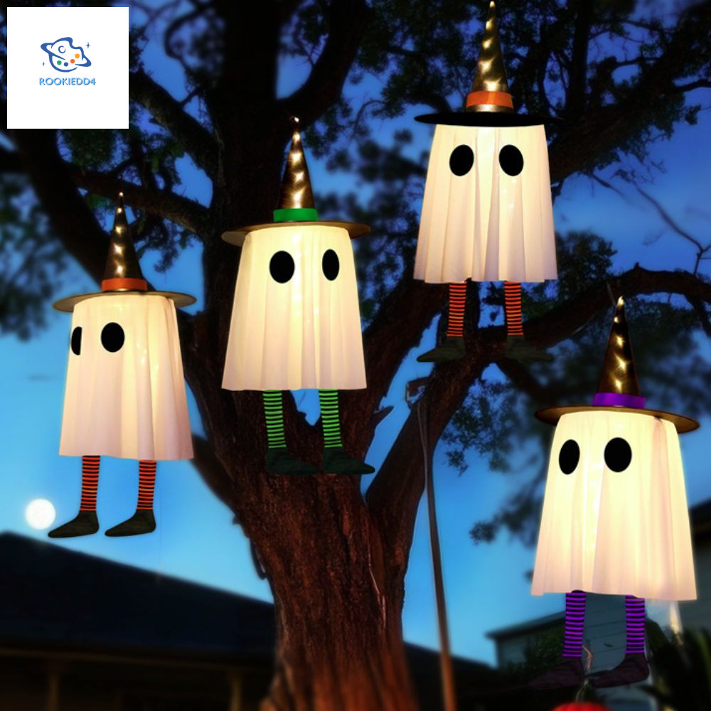 ROOKIEDD4 ฮาโลวีนแขวน Ghost, พร้อมหมวกแม่มด Luminous LED Spectre, เทศกาลบรรยากาศเค้าโครงลอยกระพริบ S