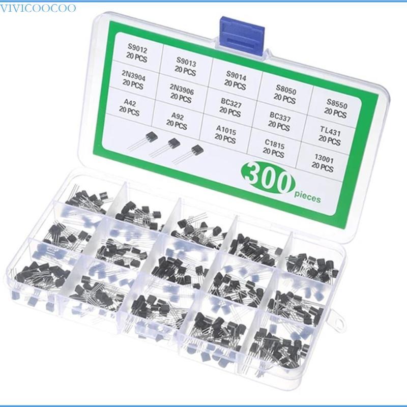 VIVI 300 ชิ้นปลั๊กทรานซิสเตอร์ S9012 S9013 S9014 S8050 S8550 2N3904 2N3906 BC327 BC337