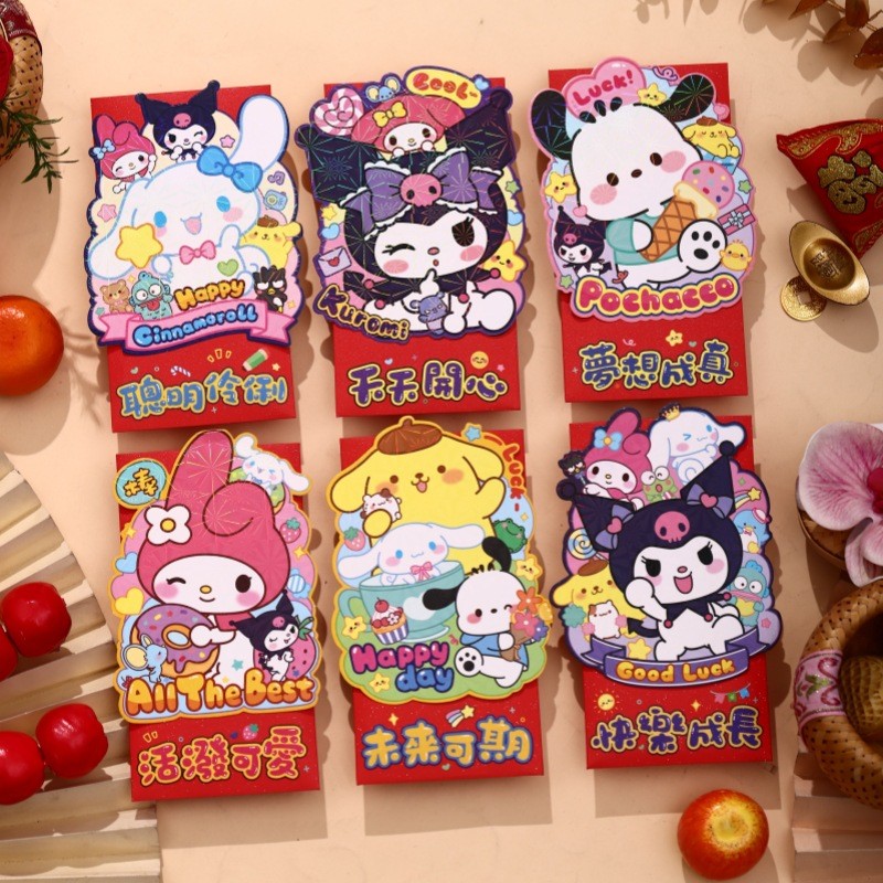 Sanrio Kuromi Cinnamoroll ซองจดหมายสีแดง ซองอั่งเปา 2026 ปีม้า Labubu Shin Chan Doraemon Lucky Money Packet Creative Angpao สําหรับปีใหม่ - รูปที่ 4