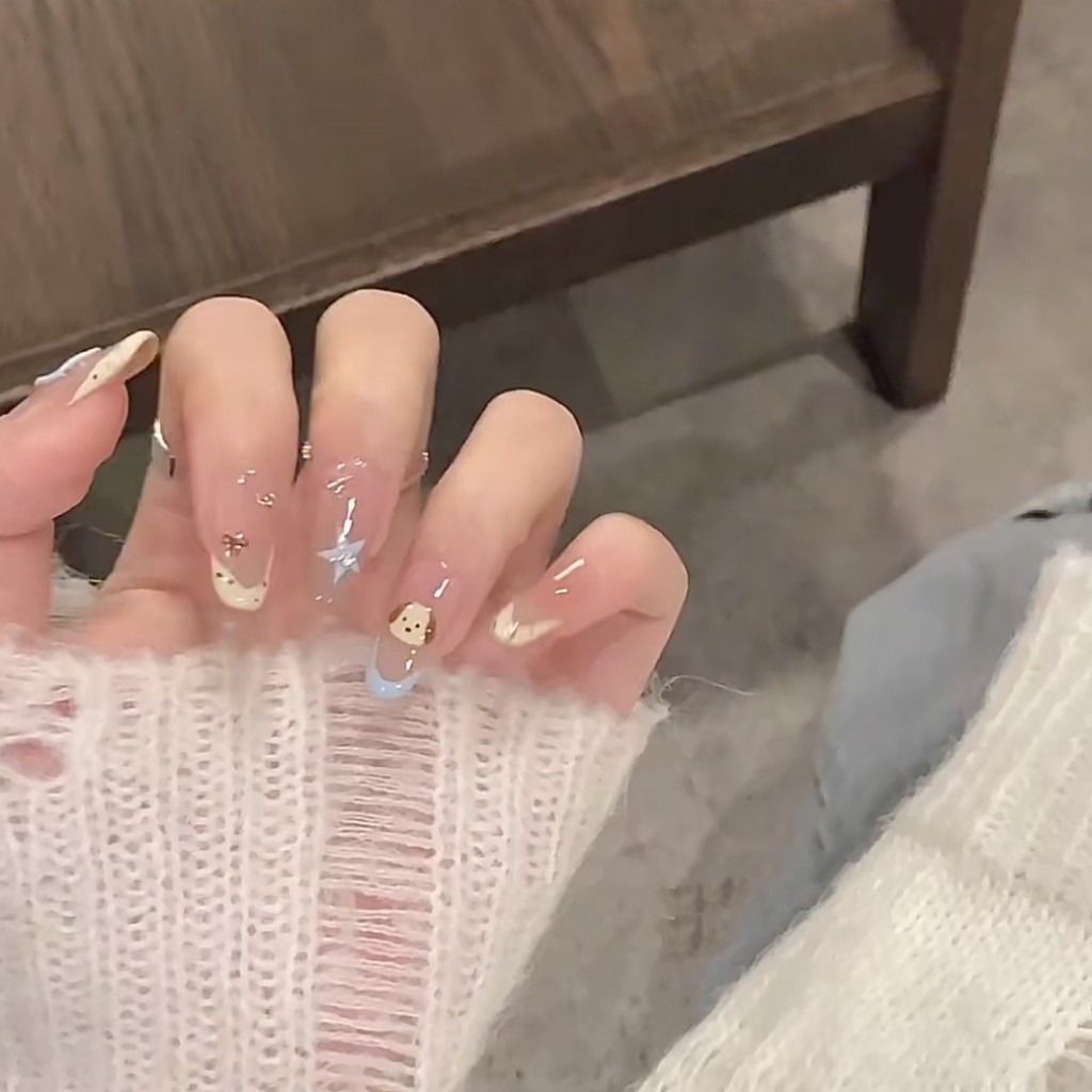 เล็บปลอมสำเร็จรูป เล็บปลอม High-End Simple Gentle Nails Hand-Painted Hand-Weared Nails French Nails 