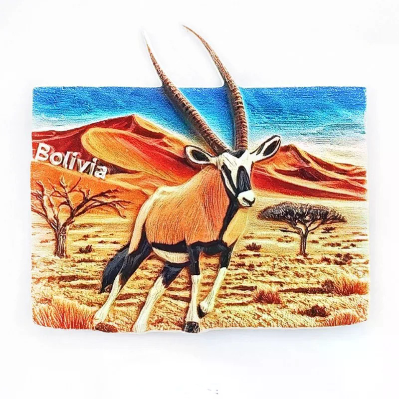 รัฐธรรมเนียมของแม่เหล็กติดตู้เย็น Bolivia Salar de Koipasa Uyuni ของที่ระลึก Antelope สติ๊กเกอร์ติดต