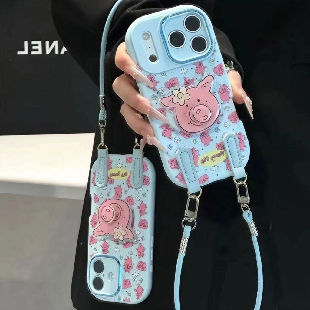 Blue Bottom Full Screen Little Pink Pig เหมาะสําหรับ iPhone17promax เคสโทรศัพท์ iPhone16 Huawei Mate