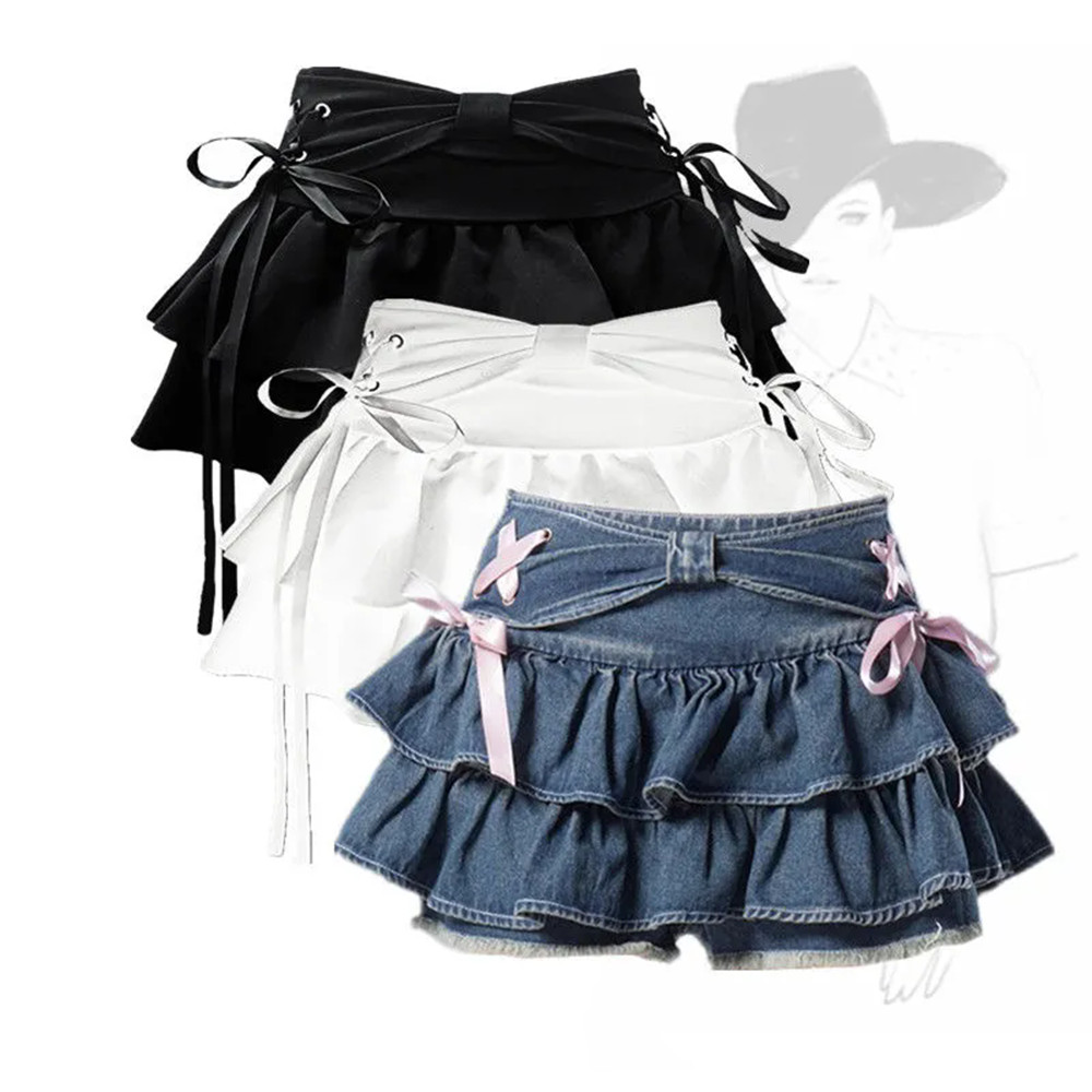 Fashion Women Hot Girl Sweet Kawaii Bow Vintage Y2k Clothes American Streetwear Sexy A-line Gothic M