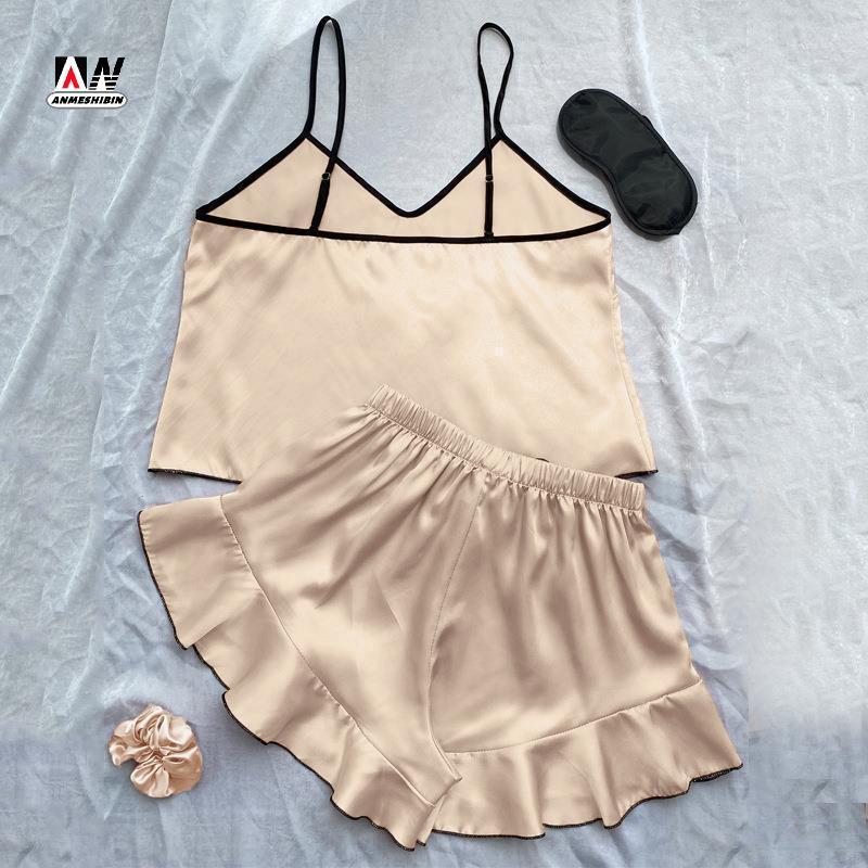 [LO] Fashion Home Casual Sexy Bow Satin Camisole Shorts Pyjamas Set Women TH