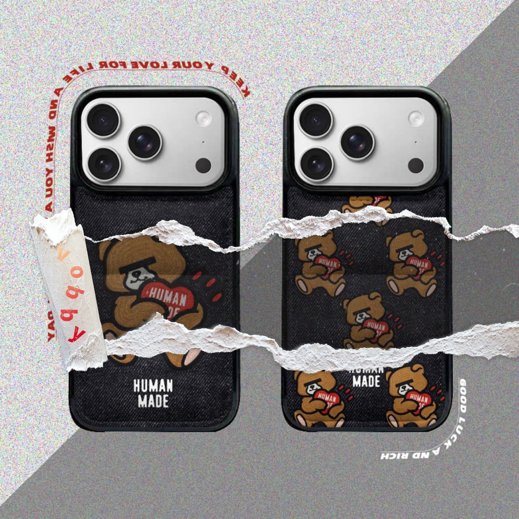 Love Heart Bear HUMAM MADE Label Down Jacket Soft Shellเคสโทรศัพท์เหมาะสําหรับIPhone17 AIR 17Pro 17PM 16 16P 16PM 15 15P 15PM 14 14 14P 13 13P 13PM 12PM 11 11PX XR MAX 7P