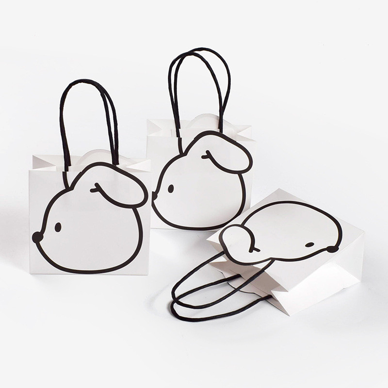 COZII พร้อมส่งในไทย ขายดี ถุงกระดาษหูหิ้ว 3D กระต่าย สีขาวดำ มินิมอล สำหรับใส่ของ น่ารัก PAPER BAG มี2ขนาด