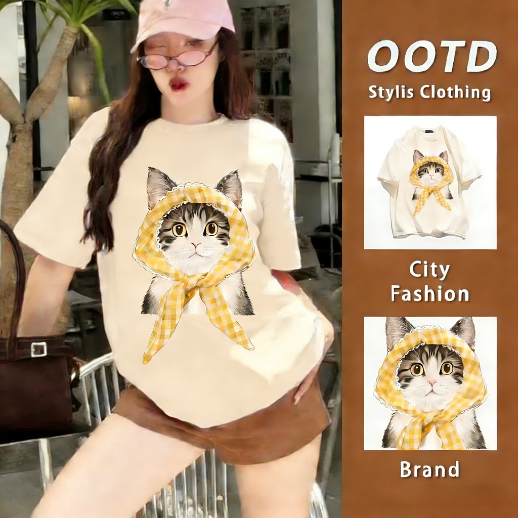 TEE·SHOP🍀 ผู้หญิง เสื้อยืด oversize เกรดพรีเมียม เสื้อคอตตอน100% ไม่หดตัว ใส่สบาย การ์ตูนน่ารัก ลาย 