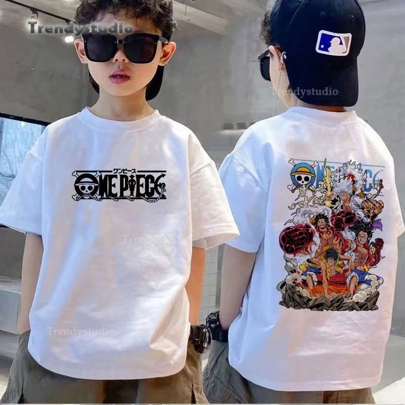 【COD】ชุดเด็ก One Piece ลายการ์ตูนน่ารักหลวม boy/girl เสื้อยืด ผ้าฝ้าย ใส่สบาย เสื้อสีพื้น เด็กผู้ชาย ชุดเด็ก วันเด็ก