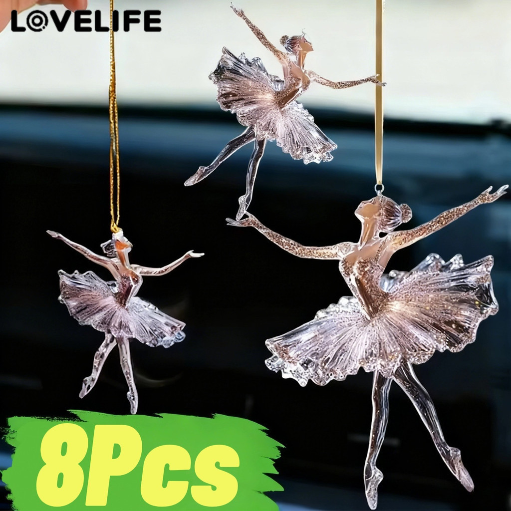[AUTO&3C]2/4/8 ชิ้นอะคริลิครถ Charm Ballet Dancer เครื่องประดับ | กระจกมองหลังเงาแขวนน้ําหนักเบาตกแต่ง |พวงกุญแจตกแต่งกระเป๋าโซ่จี้