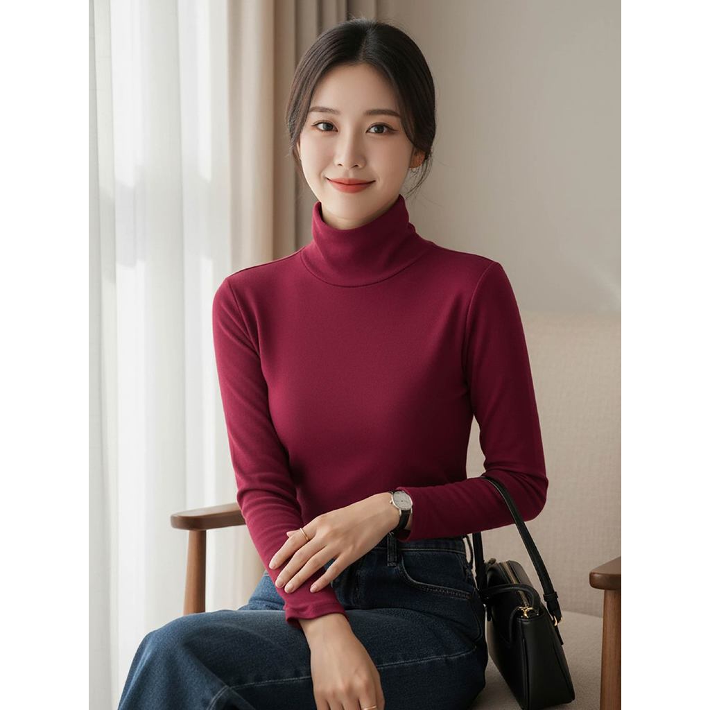 CARDINA เสื้อกันความร้อนผู้หญิงผ้าฟลีซคอเต่าแขนยาว 5AHF08