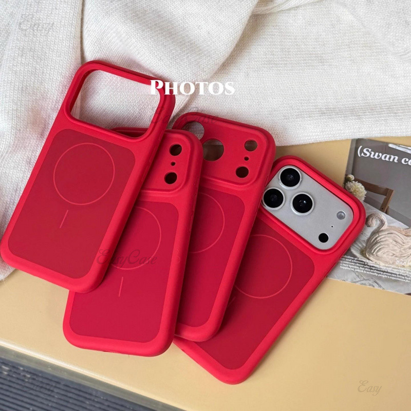 ขั้นสูงปีใหม่เคสซิลิโคนเหลวแม่เหล็กสีแดงสําหรับ ไอโฟน 17 16 15 14 13 มือโปร สูงสุด กันลื่นและป้องกันการตกกระแทกฝาหลัง