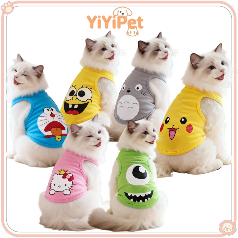 MINISO Pikachu Kitty การ์ตูนพิมพ์เสื้อกล้ามเสื้อผ้าสุนัขฤดูร้อนบางแมว Clothe