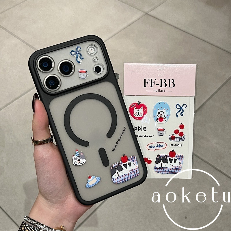 กรอบเลนส์ที่ถอดออกได้สร้างสรรค์ ทําเอง สติกเกอร์สุนัขแม่เหล็กผิวตรวจจับเคสโทรศัพท์เหมาะสําหรับ ไอโฟน 13 14 15 16 17 มือโปร สูงสุด กึ่งโปร่งใสรวมทุกอย่างซิลิโคนป้องกันการตกฝา - รูปที่ 3