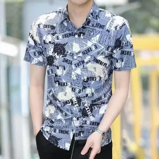 เสื้อดำคอปก เสื้อเชิ้ตแขนสั้นผู้ชาย พิมพ์ลาย 100% Polyester Dimension M-3XL
