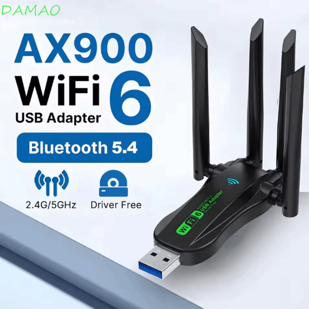 DAMAO Dual Band WiFi6 อะแดปเตอร์ USB, AX900 บลูทูธ 5.4 900Mbps WiFi Dongle, Plug Play 4 เสาอากาศอินเ