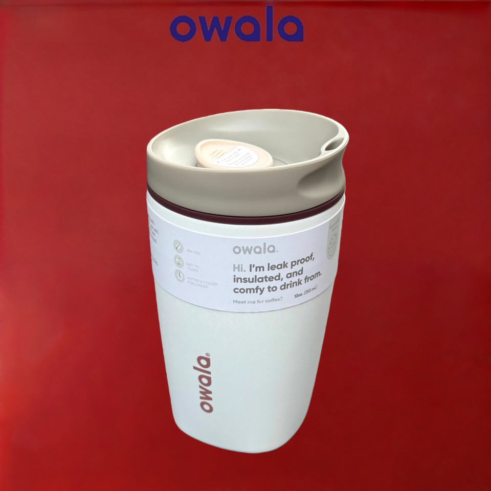 Owala SmoothSip Slider Tumbler, ถ้วยกาแฟสแตนเลสหุ้มฉนวนสุญญากาศ 20oz/12oz