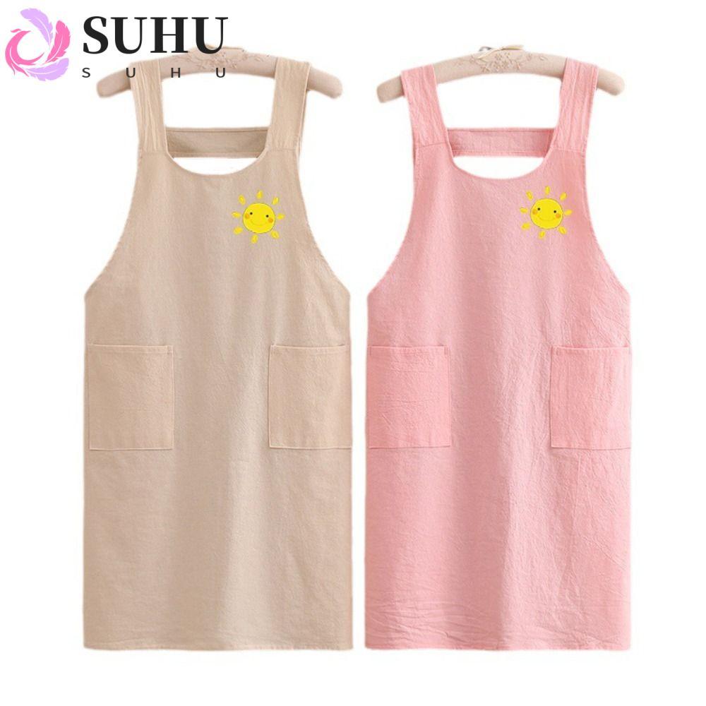 Suhu ผ้ากันเปื้อน ผ้าฝ้ายแท้ ป้องกันเปรอะเปื้อน สําหรับผู้ใหญ่ ครัว บ้าน ทําอาหาร