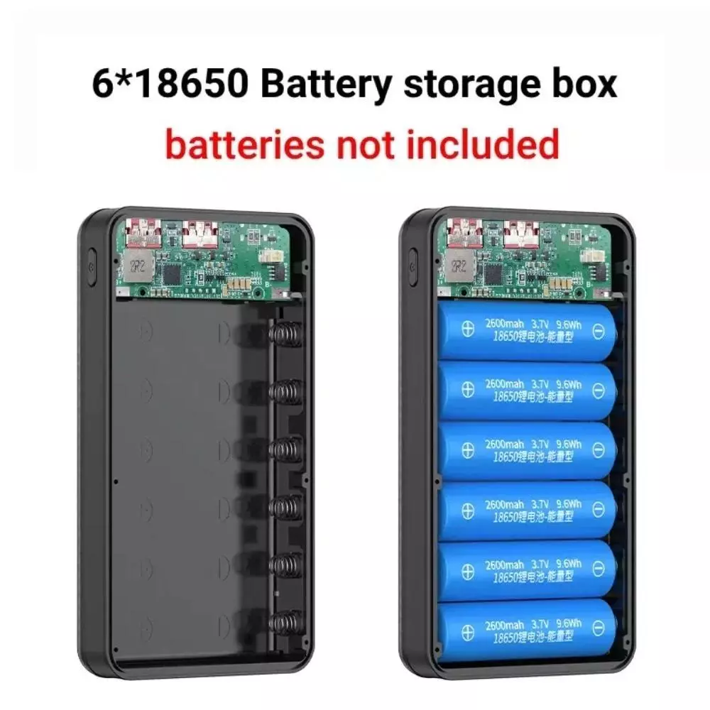 6*18650 Power Bank กล่องแบตเตอรี่แบบพกพา 37.5W Dual USB Type C ชาร์จเชลล์ทํางานสมาร์ทโฟนทั้งหมด 18650 แบตเตอรี่กรณี DIY thumbnail 8