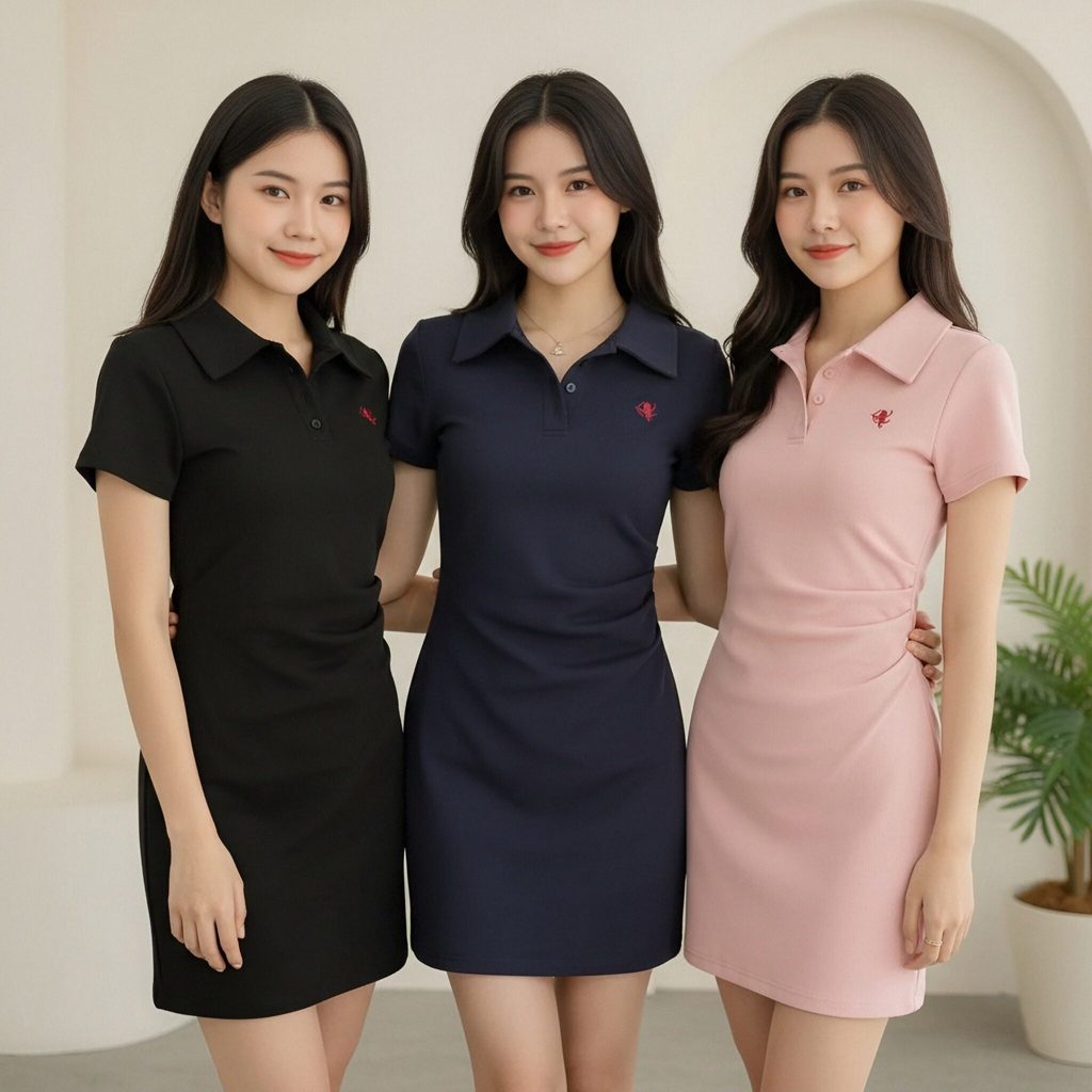 ชุดเดรสโปโลสั้นทรงสวยเข้ารูปสไตล์เกาหลีใส่แล้วดูเด็กลงทันที
