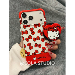 เงาการ์ตูน Y2K Magnetic Film Case สําหรับ iPhone 17 Pro iPhone 16 Pro Semi Wrap Hard Shell พร้อม Red Bow Red Heart KT โทรศัพท์ Grip Stand Holder เรียบง่ายน่ารัก