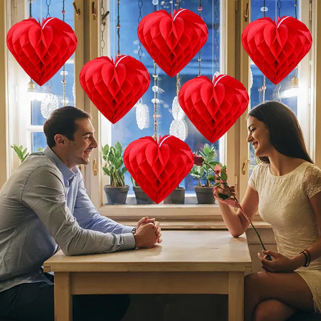 1/3/5ชิ้นวันวาเลนไทน์ตกแต่งงานแต่งงานรูปหัวใจลูกรังผึ้ง,สีแดงกระดาษเพดานตกแต่งผนังสําหรับงานเลี้ยงโรแมนติกฉลอง - รูปที่ 2