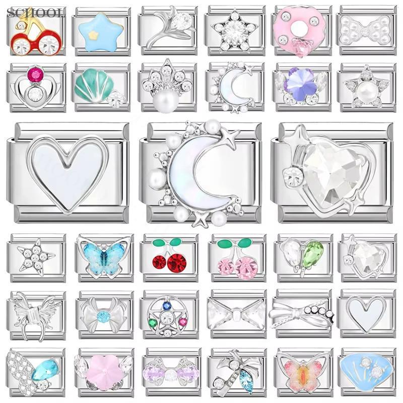 สร้อยข้อมือสไตล์อิตาเลียน Love Heart Moon สแตนเลสขนาด 9 มม. สำหรับทำเครื่องประดับด้วยตัวเอง แบบเรโทรเพิ่มความโดดเด่น