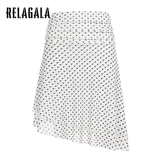 RELAGALA ผู้หญิง 2026 ใหม่ลายจุดพิมพ์ Causal แฟชั่นชุดกระโปรงตาข่ายไม่สม่ําเสมอ