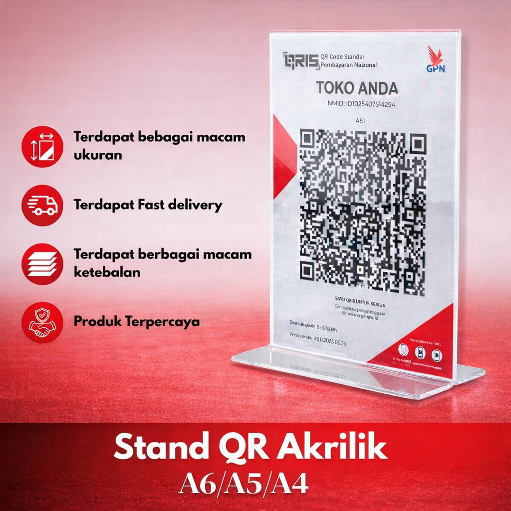 QRIS อะคริลิค TENT HOLDER A6 / QRIS DISPLAY อะคริลิค MENU A6/A5 PORTRAIT