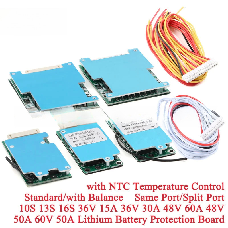 10S 13S 16S 36V 15A 30A 48V 60A 50A 60V แบตเตอรี่ลิเธียมป้องกันบอร์ด BMS เดียวกันแยกพอร์ตสมดุลรถยนต์