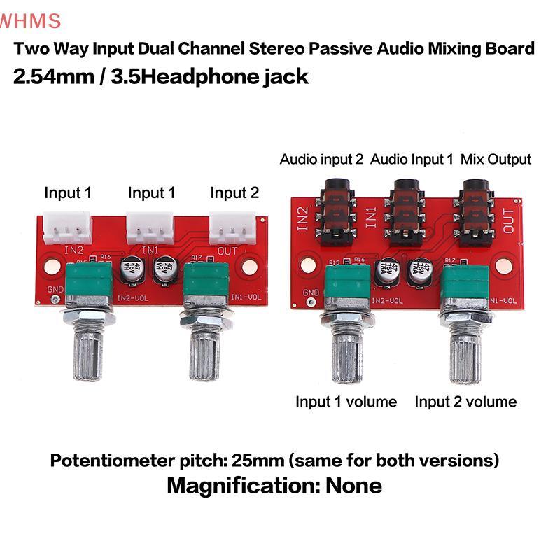 (WHMS) Dual Channel Stereo Passive Audio Mixing Board Signal Mixer 2 Way Input 1 Way Mix Output