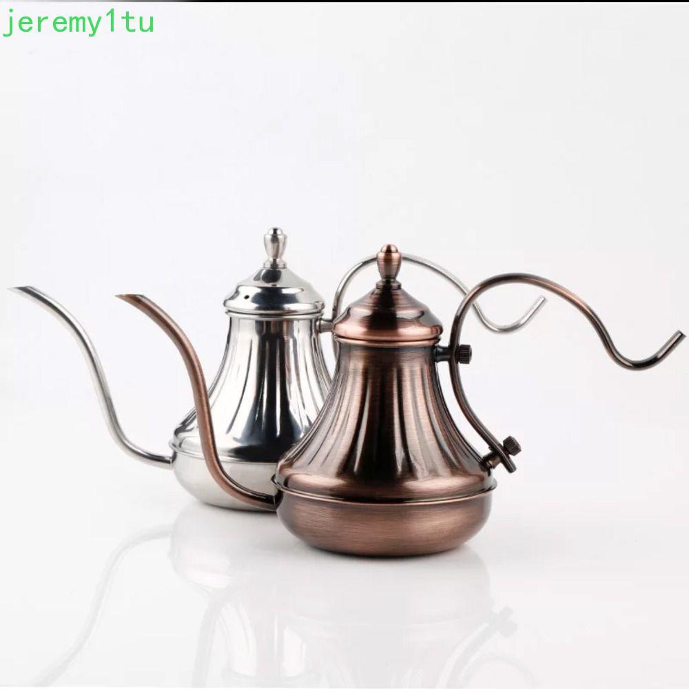 JEREMY กาต้มน้ําชาคอห่าน, หม้อกาแฟสแตนเลสหรูหรา, บรอนซ์ปากยาวพวยโบราณ Ergonomic Handle กาน้ําชา Camping