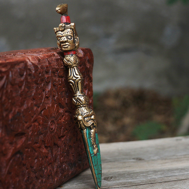 Tibetan ritual instruments, Nepalese handmade horse-head vajra, demon-subduing pestle, copper vajra,