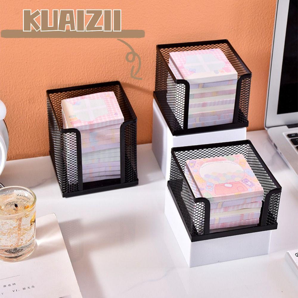KUAIZII Desktop Note Box, Portable Office Supplies Mesh Cube Box, School tation Mini Metal Storage B