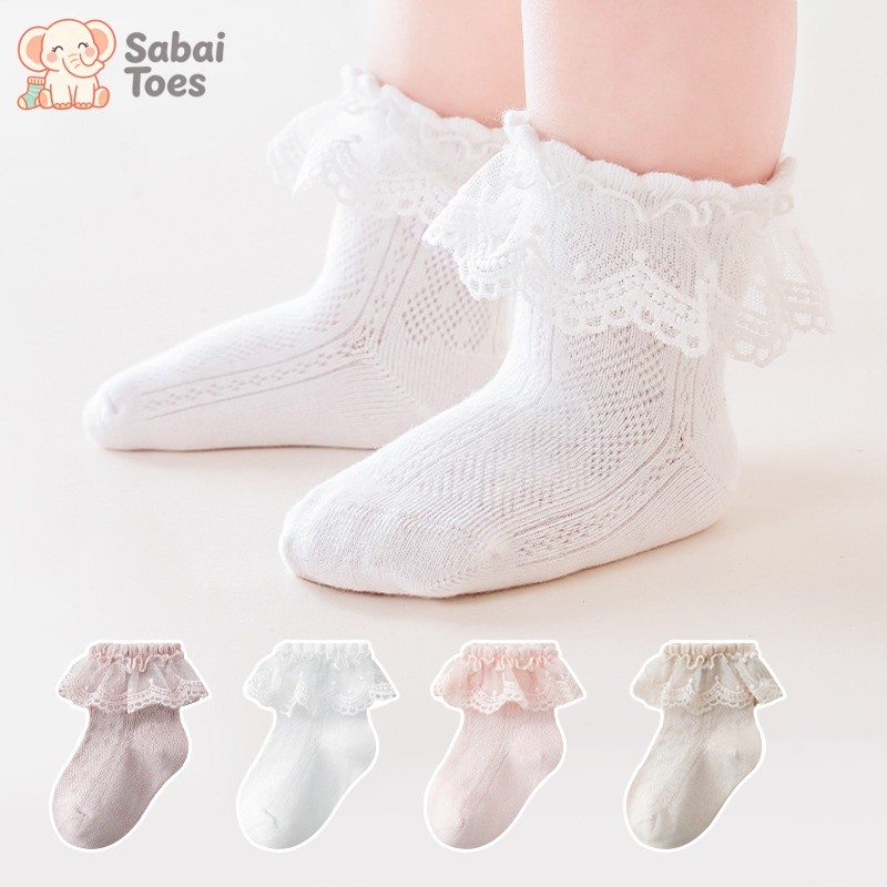 Sabai Toes ถุงเท้าลูกไม้สุดน่ารักสำหรับเด็กผู้หญิง ผ้าตาข่ายฝ้ายแท้ เนื้อนุ่ม ระบายอากาศได้ดี น้ำหนักเบา และสวมใส่สบาย