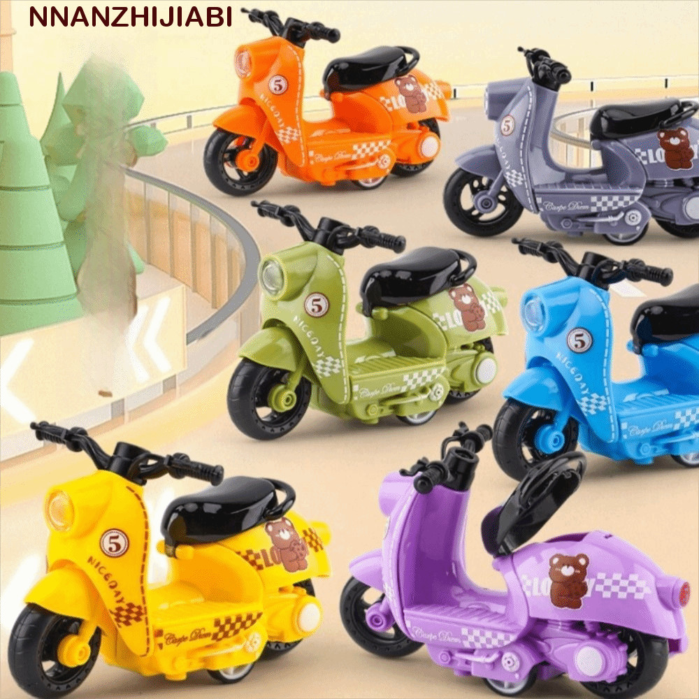 NANZHIJIABI จําลองรถจักรยานยนต์ Diecast Inertia โลหะผสมรุ่น ของเล่นเพื่อการศึกษา พร้อมรถขนาดเล็กดึงกลับ
