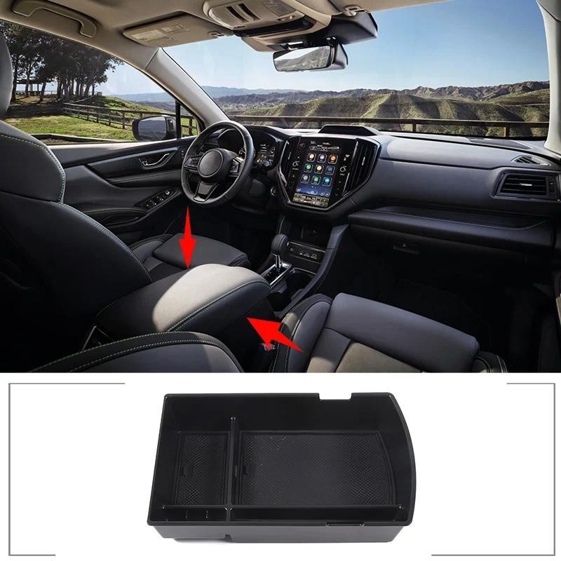 สําหรับ 2022 Subaru Ascent ABS สีดํารถจัดแต่งทรงผมรถที่วางแขนกล่องกล่องเก็บถาดโทรศัพท์มือถืออุปกรณ์ต
