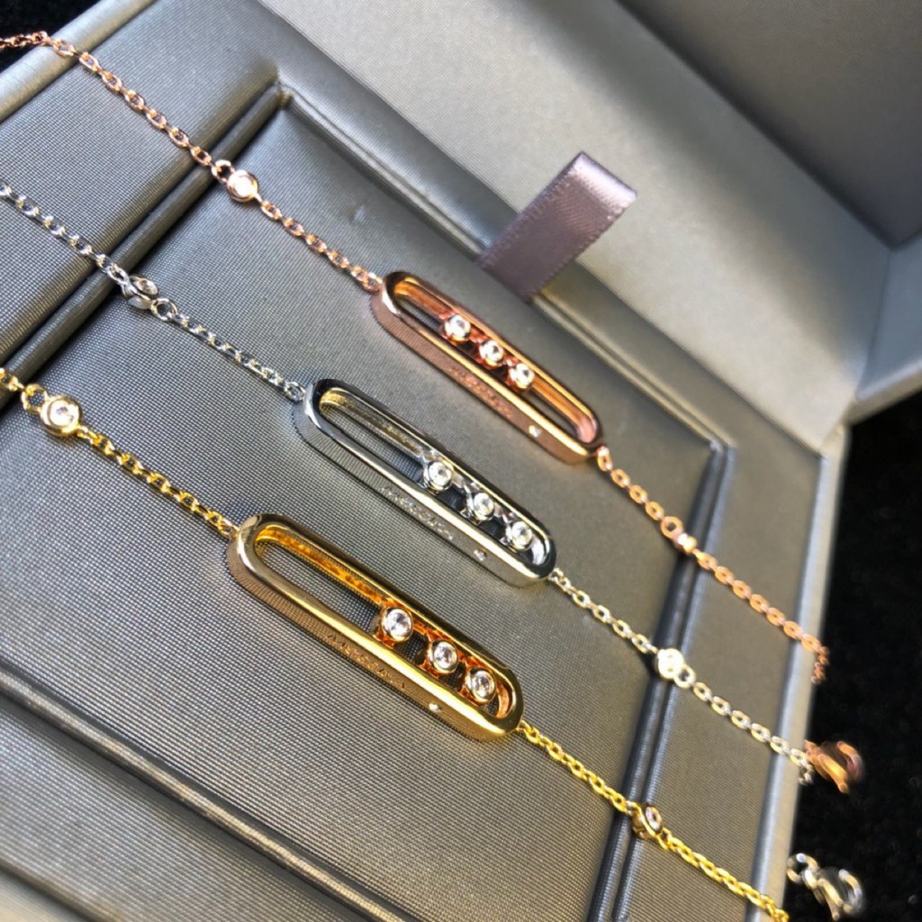 V Gold คุณภาพสูงสไตล์คลิปหนีบกระดาษเลื่อนสามเพชรชุบ 18k Rose Gold Messi สร้อยข้อมือหญิง yy4.10