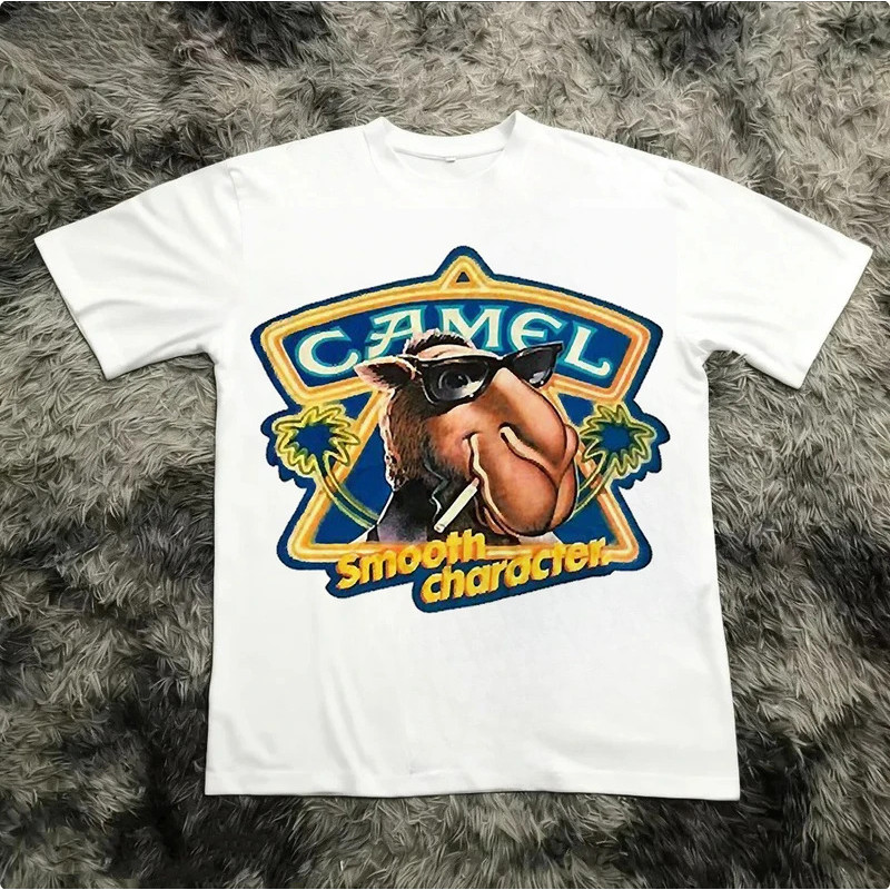 เสื้อยืดคอตตอนพิมพ์ลายวินเทจ No Prob Llama แขนสั้นสไตล์ลำลอง เสื้อผ้าสตรีทแวร์สำหรับผู้ชายและผู้หญิง
