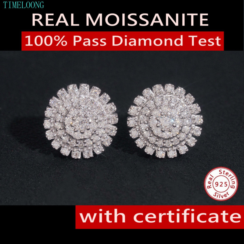 ต่างหู Moissanite สำหรับผู้หญิงและผู้ชาย สไตล์Hip-Hop ทำจากเงินSterling 925 มีใบรับรองGRA เพชรสีD เหมาะเป็นของขวัญ