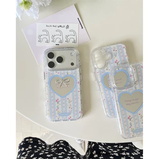 น่ารักหรูหราโบว์หัวใจกระจกเคสโทรศัพท์สําหรับiPhone 16 ProกรณีiPhone 15 17 16 Pro Max 17Promaxเกาหลีดอกไม้ที่มีสีสันกันกระแทกปกอ่อนFundas