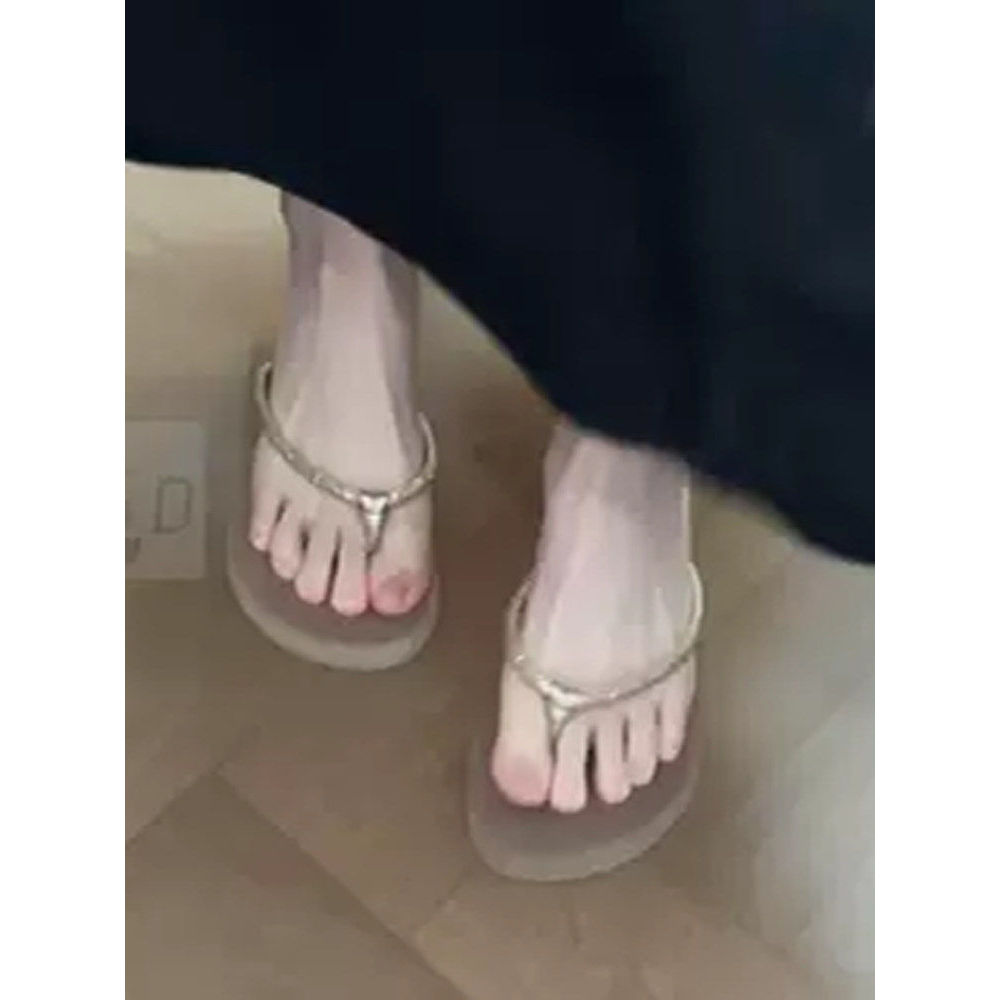 slipper สลิปเปอร์ แฟชั่น Rhinestone Flip-Flops รองเท้าแตะ wedge กันลื่นสำหรับฤดูร้อน แบบฝรั่งเศสมีสไ