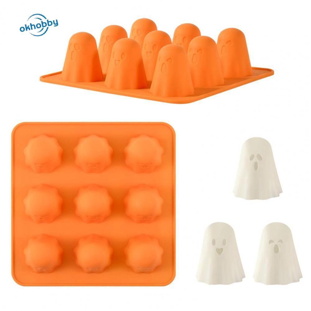 OKHOBBY ฮาโลวีน ช็อกโกแลตแม่พิมพ์,ยืดหยุ่น Non-Stick Ghost แม่พิมพ์ซิลิโคน,น่ารัก Ghost ทําความสะอาดง่าย 9 ช่องReusable Ghost ช็อกโกแลตลูกอมแม่พิมพ์ครัวเบเกอรี่