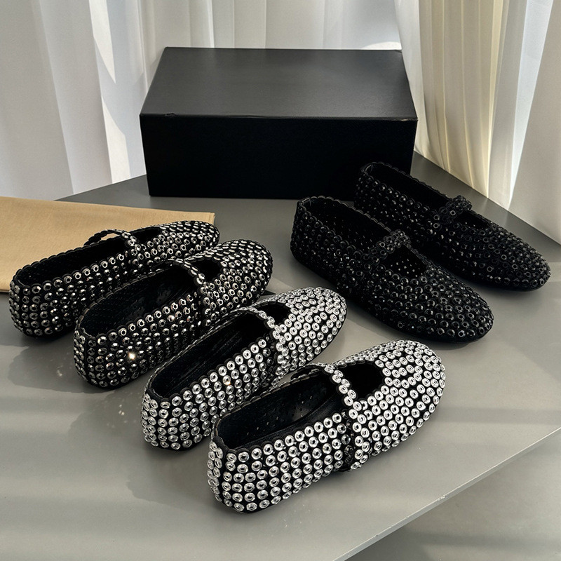 U5R2 Alaia Mesh Fashionable Iridescent Rhinestone Mary Jane Shoes for Women25New Spring Hollow Balle
