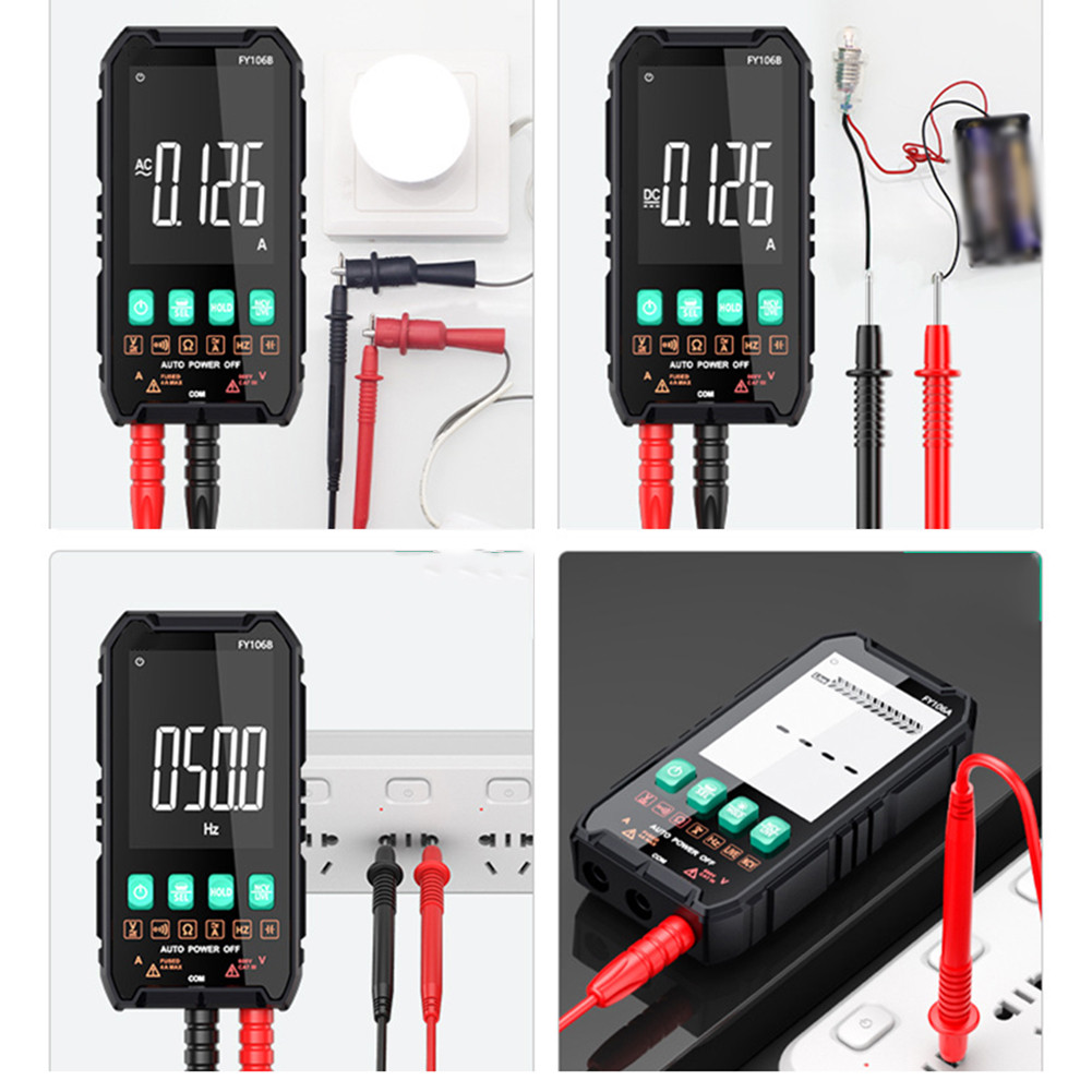 FY106B มัลติมิเตอร์แบบดิจิตอล 600V AC DC แรงดันไฟฟ้า 4A ปัจจุบันพร้อมไฟแบ็คไลท์ที่วางข้อมูล