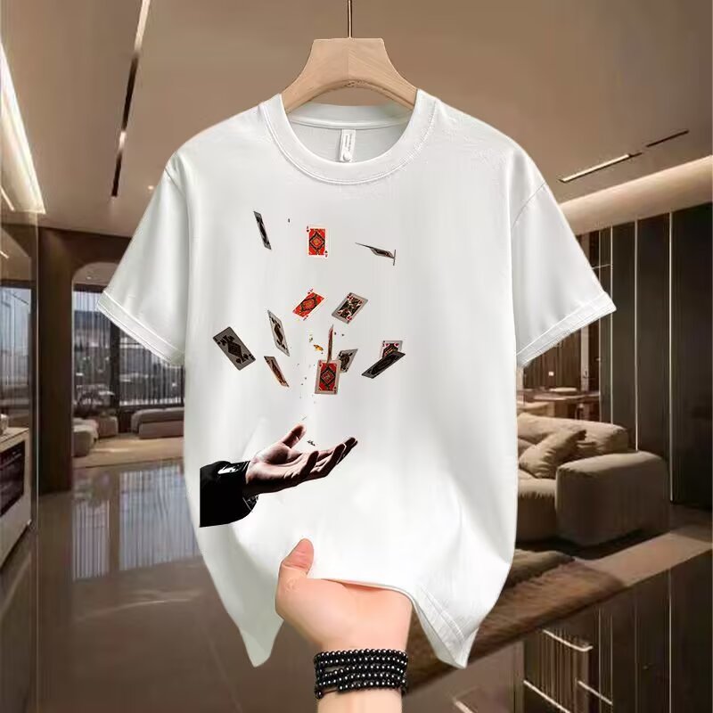 Net Five-point Top Short-Sleeved 2025 สไตล์ใหม่เกาหลี Trend ins2026 พิมพ์สีแดงฤดูร้อน t ชายเสื้อหลวม