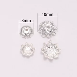 100ชิ้น ฝาครอบลูกปัด 8/10mm รูปดอกไม้ 8 กลีบ โลหะผสม สีทอง/เงิน สำหรับแต่งสร้อยข้อมือ DIY เครื่องประดับ