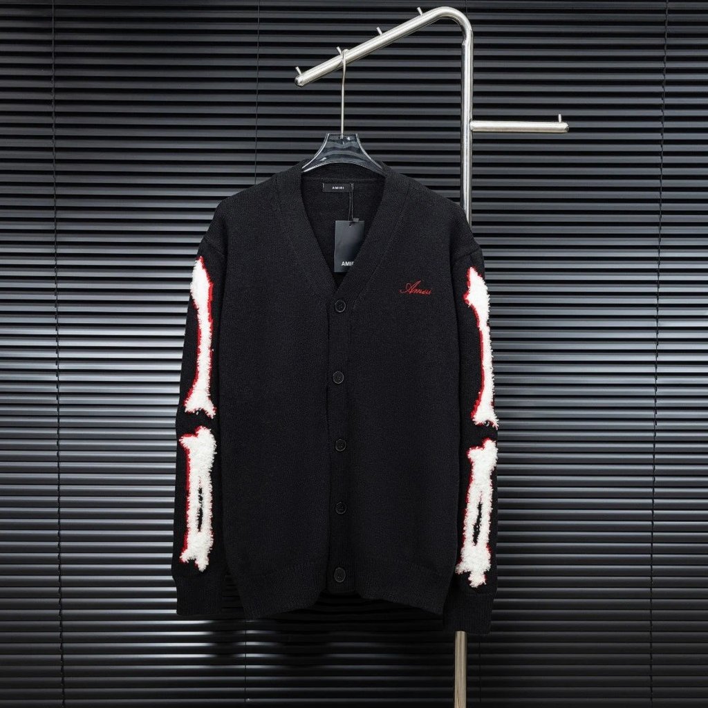 AMIRI Emir Bone Stitching แขนยาวถักเสื้อสเวตเตอร์ถัก 25ss ผู้ชายผู้หญิง All-Match ฤดูใบไม้ร่วงฤดูหนา