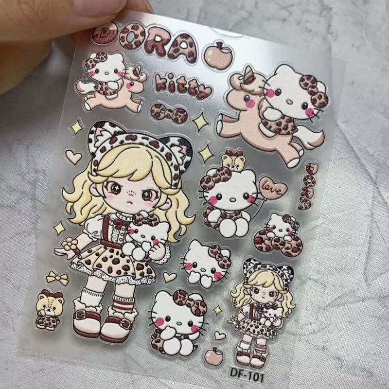Girl Leopard Print dora กันน้ํา hellokitty dora สามมิติที่กําหนดเองถ้วยน้ําหมีสติกเกอร์แต่งเล็บ