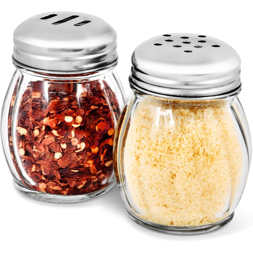6-Ounces แก้วเครื่องเทศ Shaker สแตนเลสสตีลด้านบนและ Parmesan ชีส Shaker Slotted สแตนเลสด้านบน/ชุด 2/